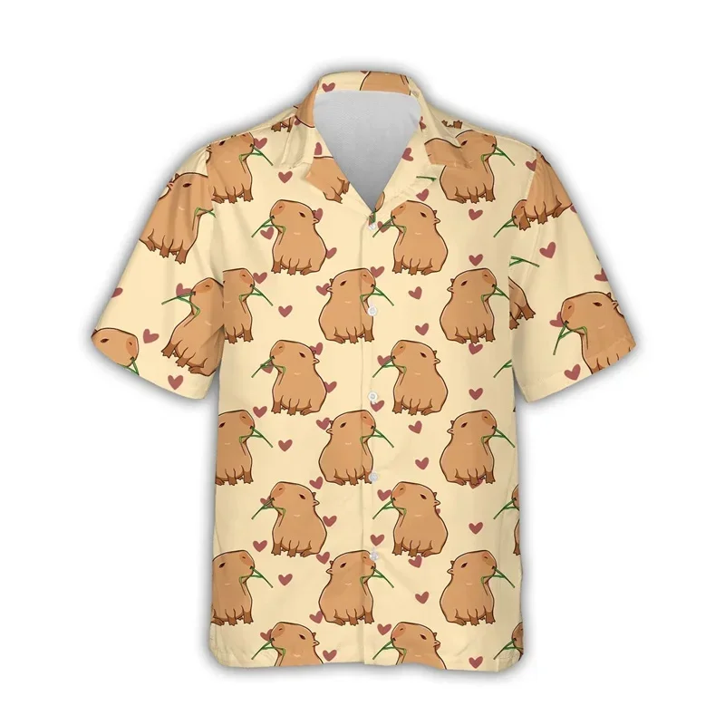 

Summer cuteness Capybara Pattern Shirt Men's 3D Printed Hawaii Aloha Beach Men's Shirt Short Sleeve Cool Top Lapel Shirt