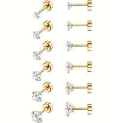 Drperfect 18G Stainless Steel Earrings Piercing Ear Cartilage Set 2-7MM Round Barbell Stud Earring with Screw Flat Ball Back