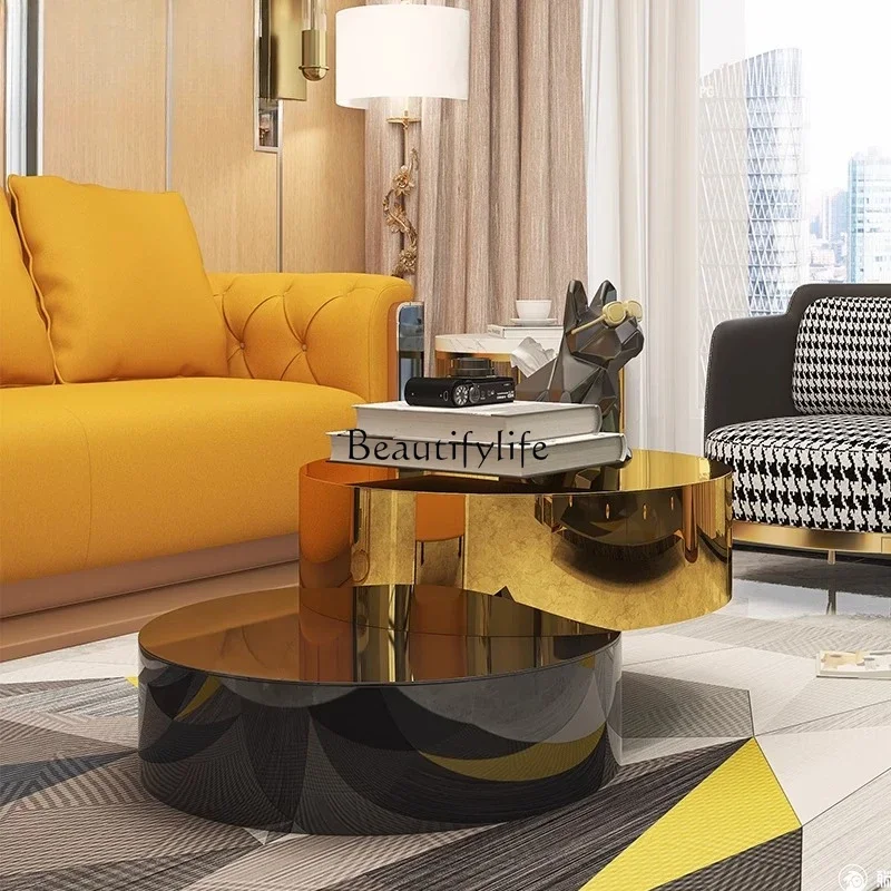 

yj5 Italian light luxury coffee table combination simple modern stainless steel living room small apartment tea table home