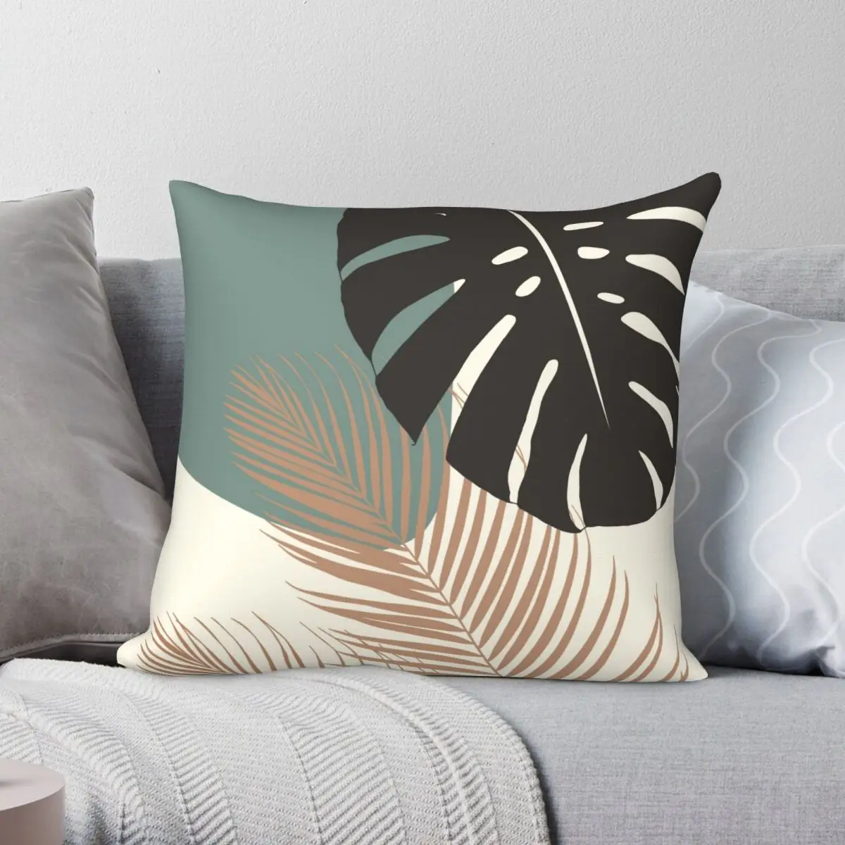 Minimal Monstera Palm Finesse Pillowcase Polyester Linen Velvet Creative Zip Throw Pillow Case Sofa Seater Cushion Cover 45x45