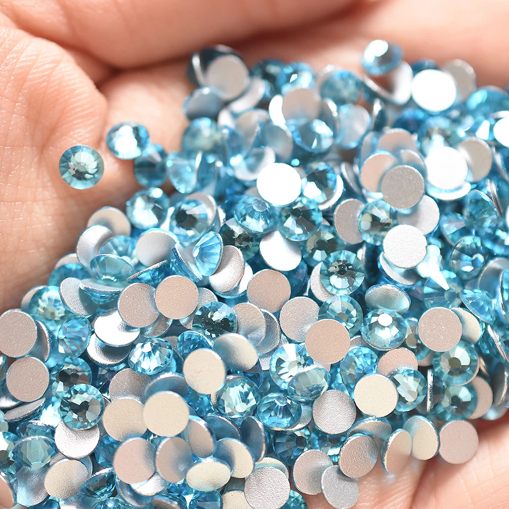 SS4-20 FlatBack Glass Aquamarine Lakeblue Nail Art Decorations Glitter 3D Non Hotfix Rhinestones Crystals Wedding Home Party Gem