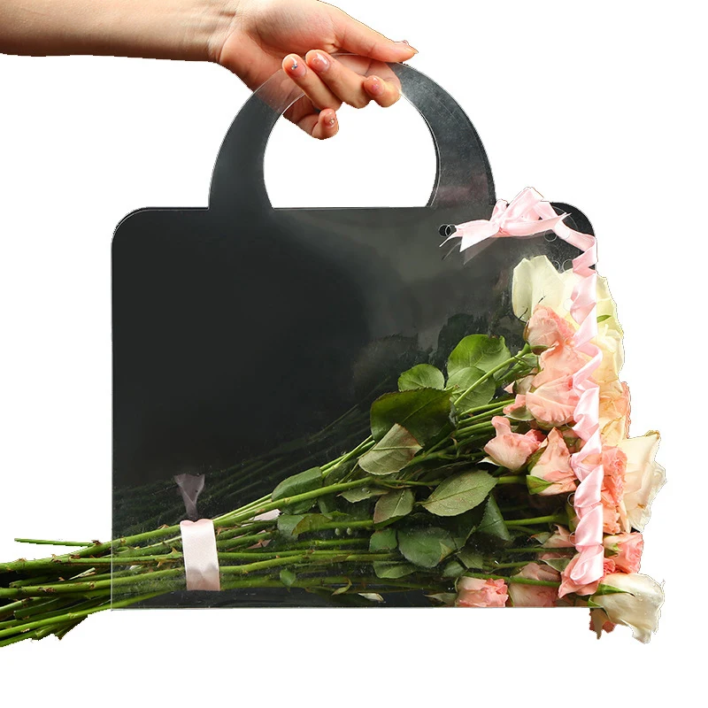 Transparent PET Fresh Flower Box Bouquet Handbag Flowers Wrapping Handbag Festivals Party Gift Rose Package Portable Packing Bag