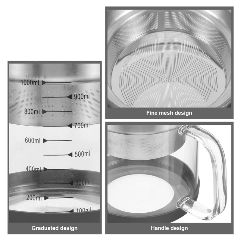Food Strainer Nut Milk Bag Replacement Yogurt Strainer Stainless Steel Iced Tea Pitcher Juice Beverage Carafe with Scale-A27I