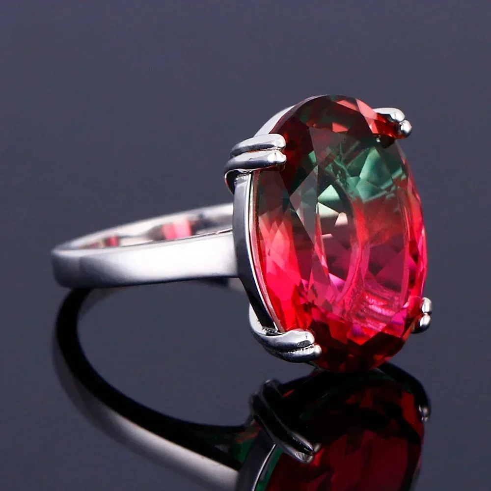 Fashion Oval Gradient Gemstone 13*18mm AAAAA Zircon Multicolor Tourmaline Ring Engagement Party Jewelry Gift for Women