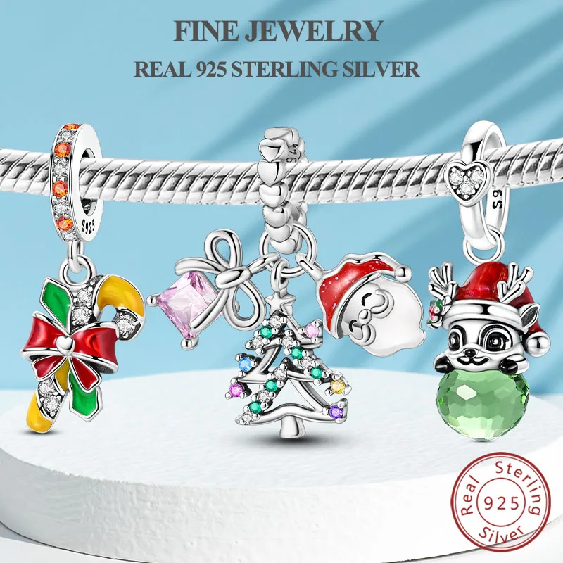 

Рождественские настоящие подвески из стерлингового серебра S925, бусины, рождественские олени, конфеты, подвески в виде трости, подходят для оригинального браслета для женщин и мужчин, ювелирные изделия своими руками