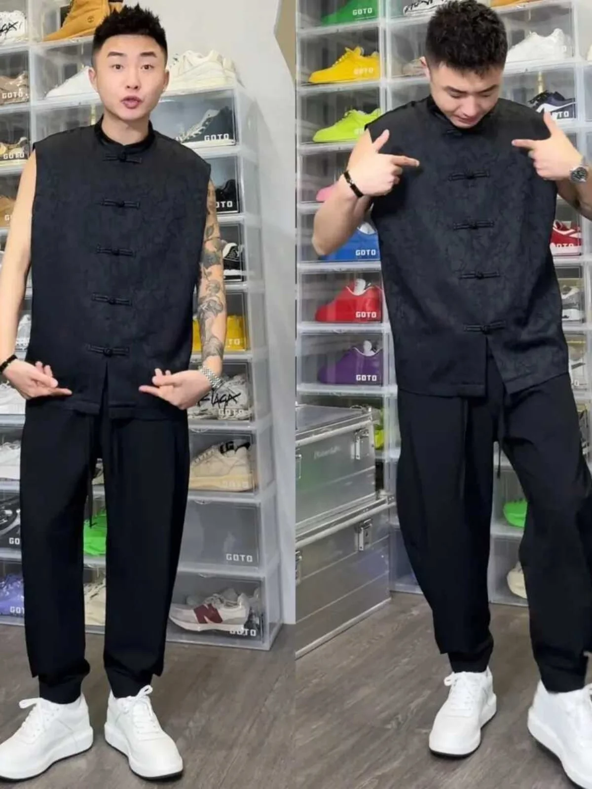 

Модный повседневный мужской комплект без рукавов: жилет и брюки. Новинка лета. Молодежный стиль. Трендовый бренд. Без бренда. Складная рабочая одежда.