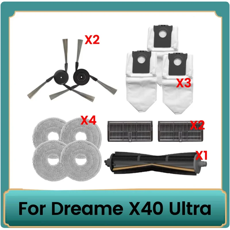 

AB15-12PCS For Dreame X40 Ultra Vacuum Cleaner Parts Cutting Hair Anti-Tangle Roller Brush Side Brush Filters Mop Dust Bags