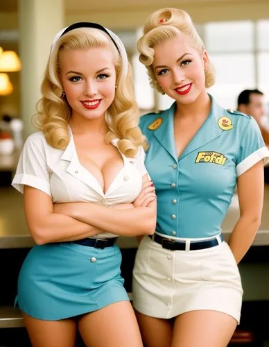 Sexy Girls Blonde Twins Pinup Diner Café Bar Pub Shed Man Cave Metal Plaque Sign