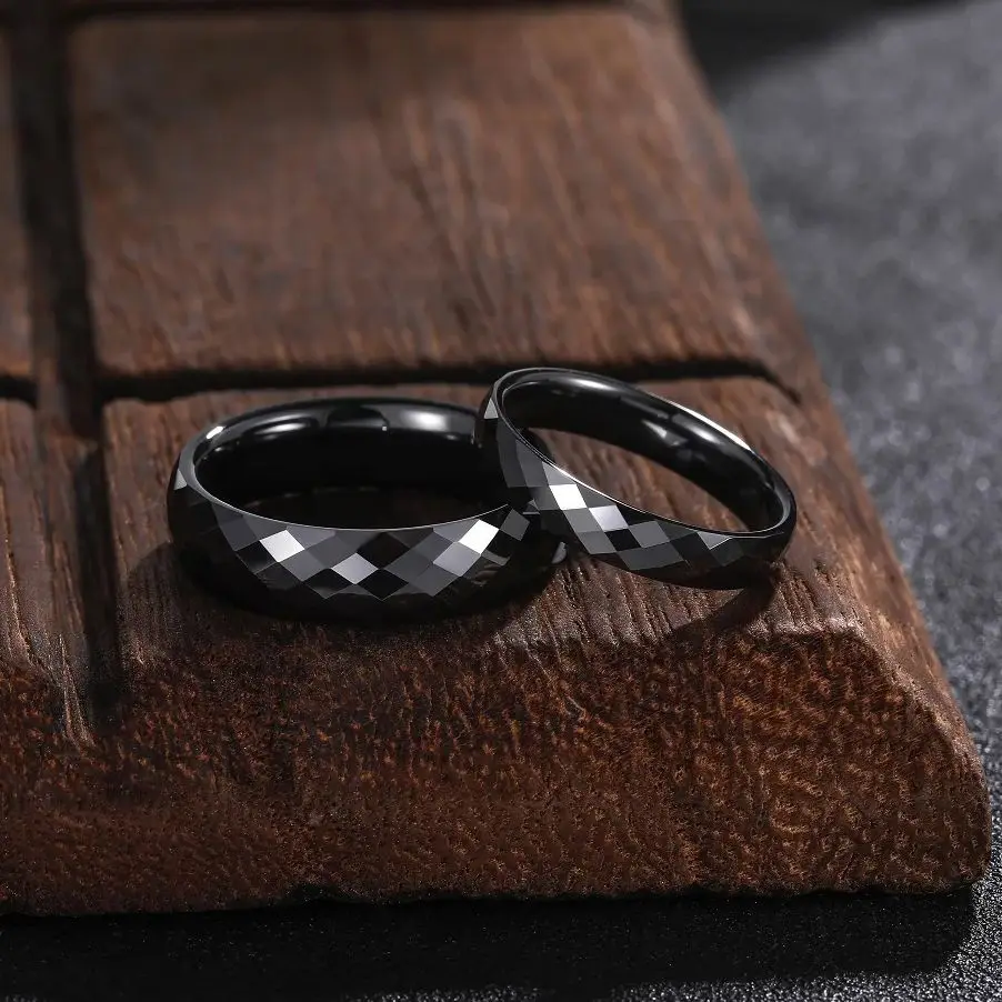 Kolmnsta White Ceramic Rings for Women 4/6mm Diamond Cut Black Men Woman Ring Unique Design  Wedding Band Shiny Anti-Allergy