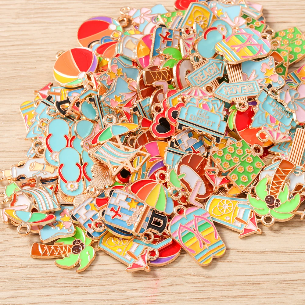 Tusember 10pcs Summer Beach Pendants Beach Sand Sunglasses Coconut Charms for Necklaces Earrings Bracelets Jewelry Making Craft