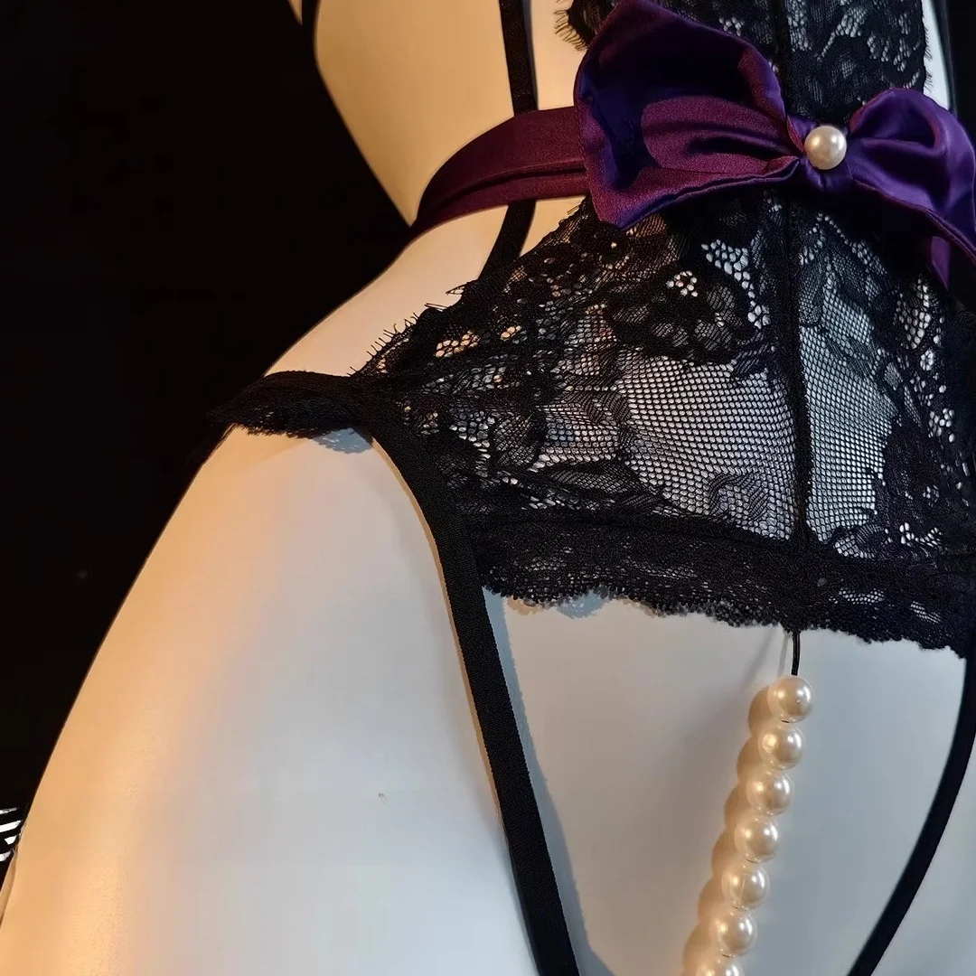 Sexy renda pérola bodysuit feminino spwear diversão innerwear axap marca fibra de poliéster 00% queimar queimar tema roupa interior