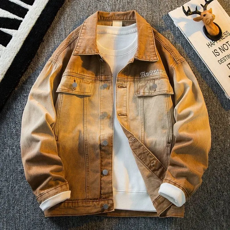 

Autumn and Winter Fashion Solid Color American Retro Workwear Denim Jacket Men's Casual Loose Sports Plus Size High-Grade Coat