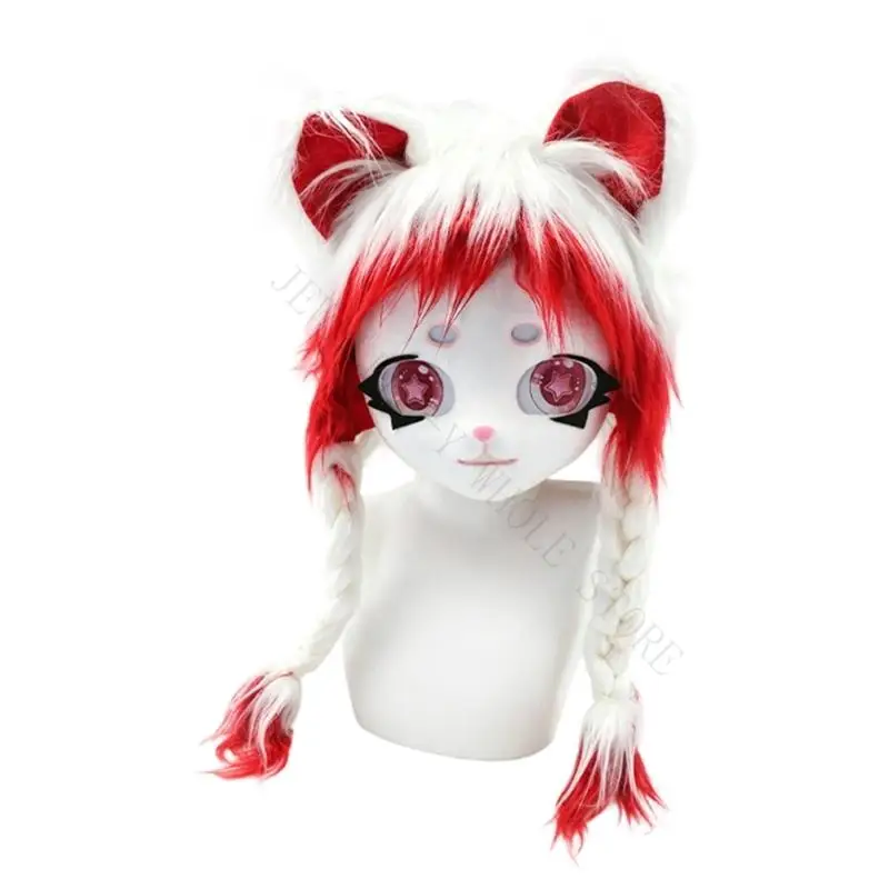 R7UF Soft Plush Furry Mask Festival Cosplay Equipment Comfortable Animal Headwear Perfect For Role Playing And Costume Event