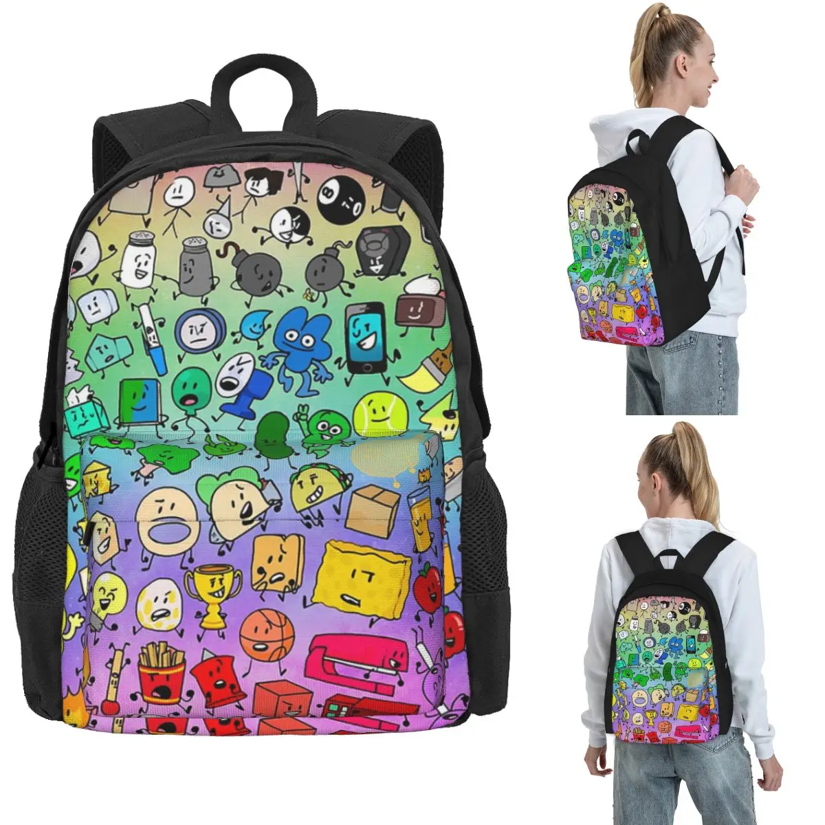 BFDI Inanimate Insanity All Characters (Rainbow) Backpack Hot Sale Daypack Large Capacity Children BookBag School Bag