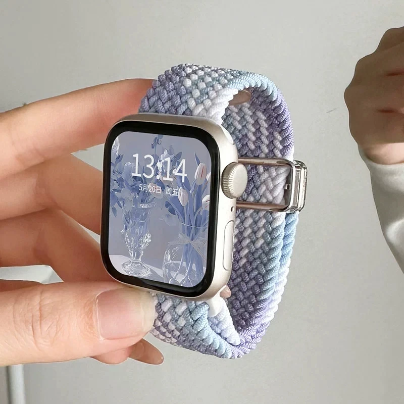 Stylish Nylon Braided Loop For Apple Watch 49MM 46 45 44MM 42 41 40 38MM Magnetic Return Loop Band For Iwatch Series 10 9 8 7 6