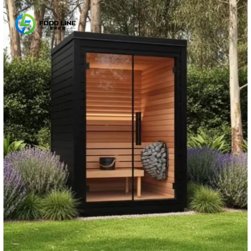 Customized Single Outdoor Black Traditional Steam Sauna Room with Luxurious Configuration for Detoxification and Health Benefits