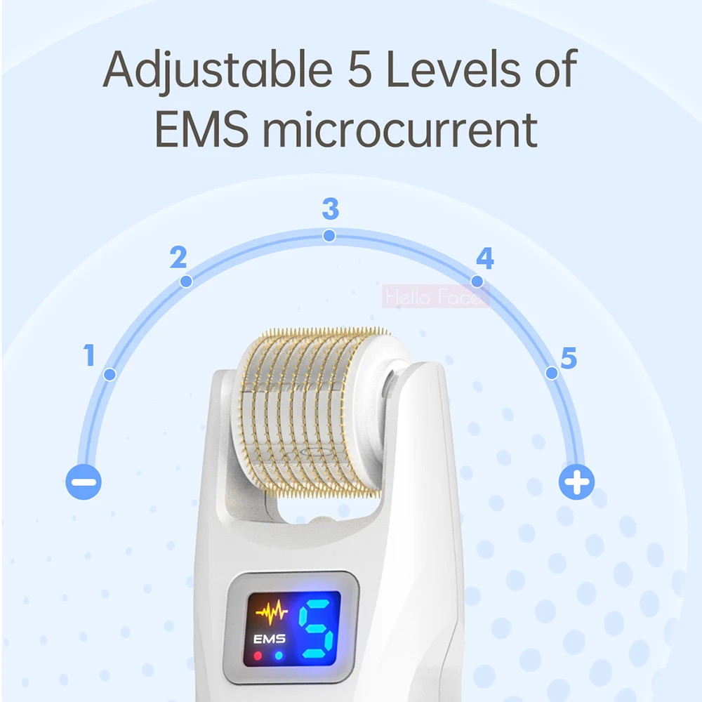 สวัสดีหน้าไมโครแบบไร้สายสำหรับใช้ในบ้านเข็มไทเทเนียม Derma 540เข็มชีวภาพ LED EMS ปรับเกียร์5ระดับพร้อมลูกกลิ้งขัดเท้า2ชิ้น