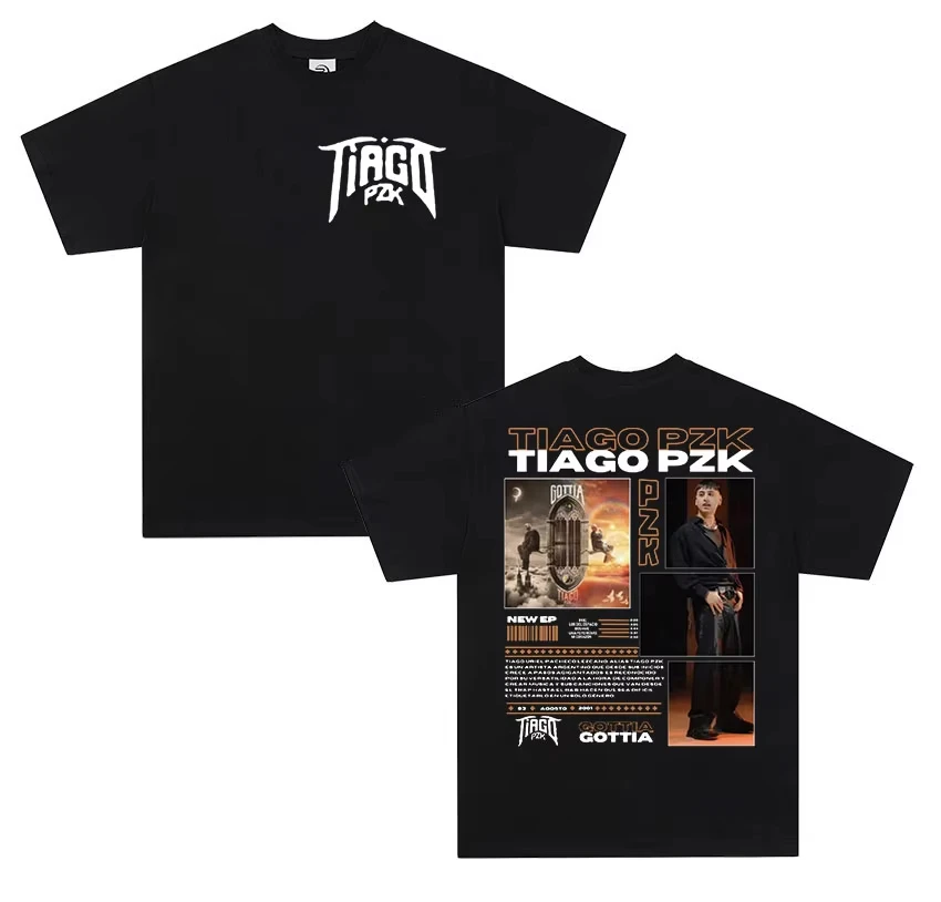 

Новинка 2026 года, футболка Singer Tiago PZK Tour, новая альбомная футболка, мужская уличная футболка в стиле ретро в стиле хип-хоп, хлопковая футболка с коротким рукавом