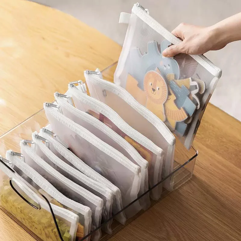 3-Piece Set (3 Sizes) Clear Document Pouches Mesh Zipper Bags Large Capacity Stationery Pouch Suitable for Multiple Scenarios