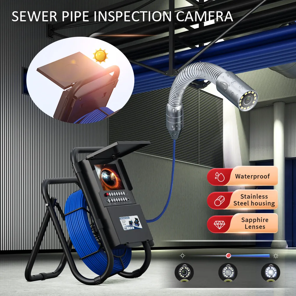 30M  Sewer Pipe Inspection Camera withKeyboard +Meter Counter  DVR 16GB Card Video 23mm Endoscope Camera 7