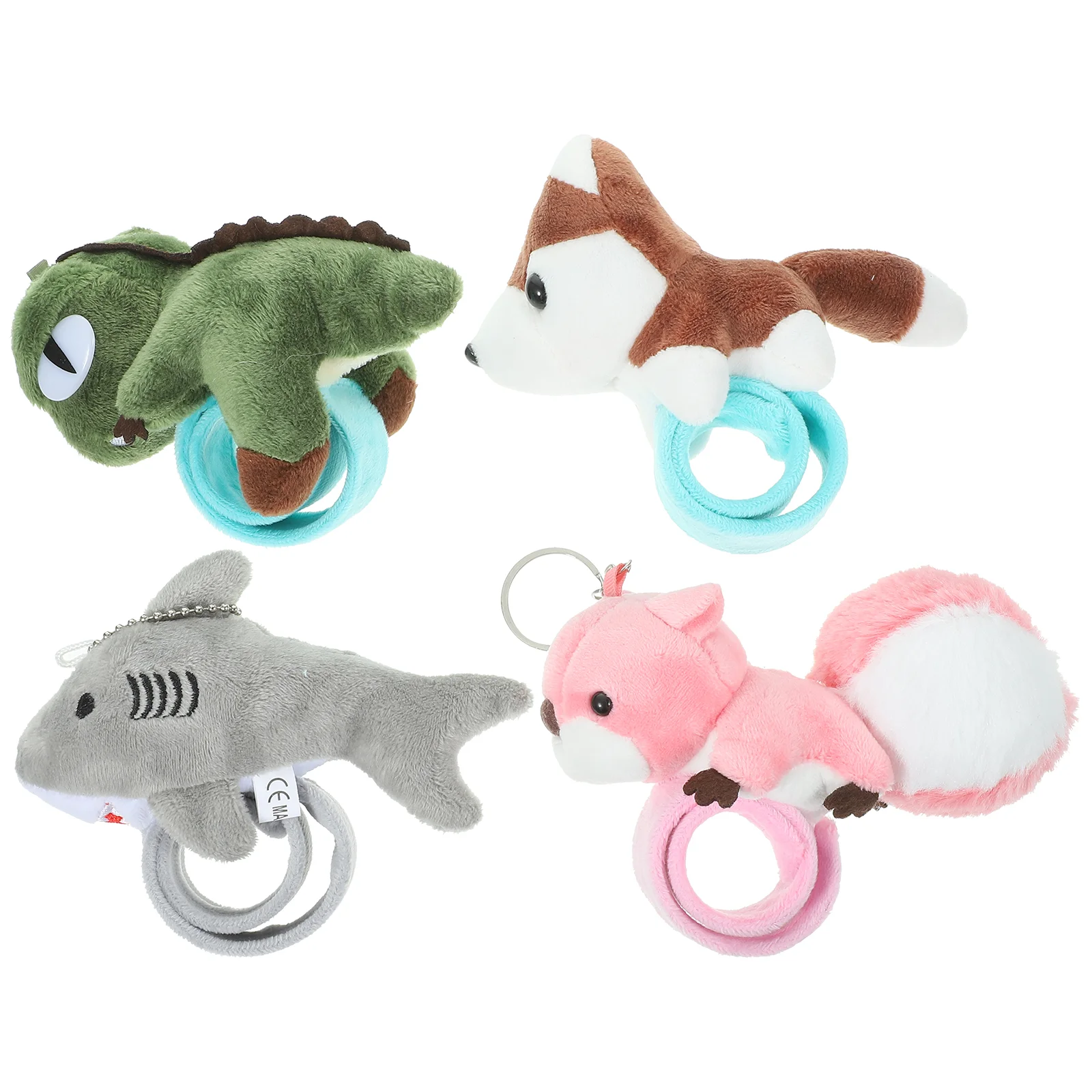 

4 Pcs Dinosaur Shark Bracelet Animal Themed Wristband Slap Bracelets Gift Party Supplies Plush For Decor Cartoon Style Squirrel