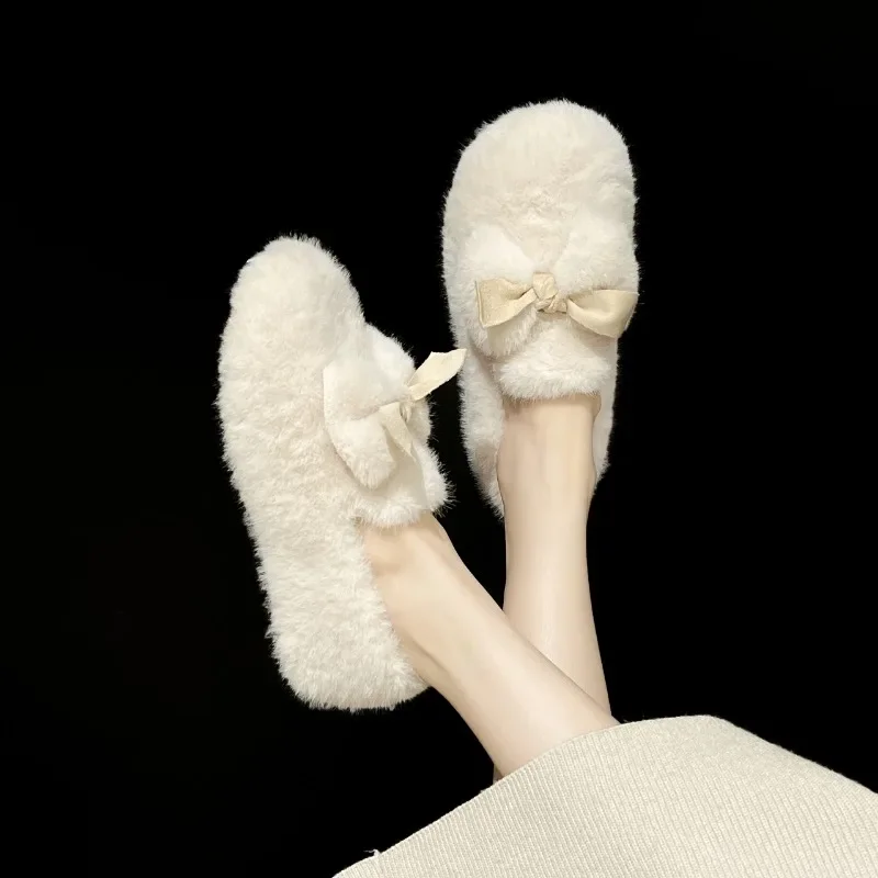 2024 Fashion Women's Shoes Slip on Women's Flats Daily Casual Flat Women Bow Tie Round Toe Soft Bottom Warm Shoes Female Zapatos image 2