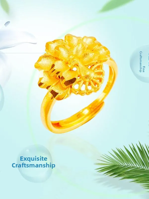 

Открытое кольцо с имитацией 24-каратного золота, женское украшение, праздничный подарок, легкий, роскошный, из сплава, для демонстрации.