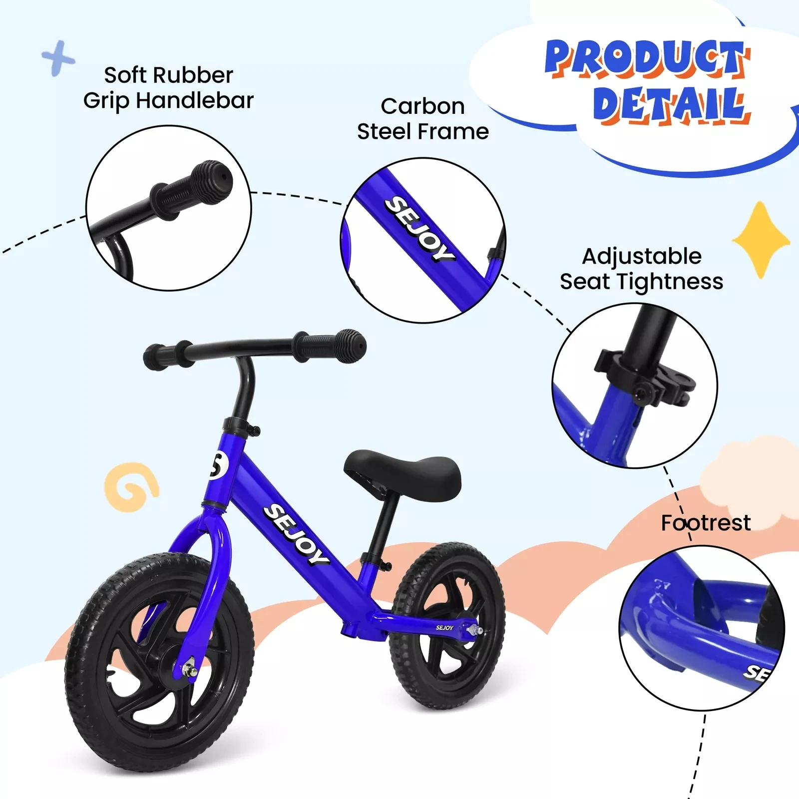 SEJOY 12" Sport Bike For Children No Pedal Balance Bicycle 2-6 Years Kids Toddler Training