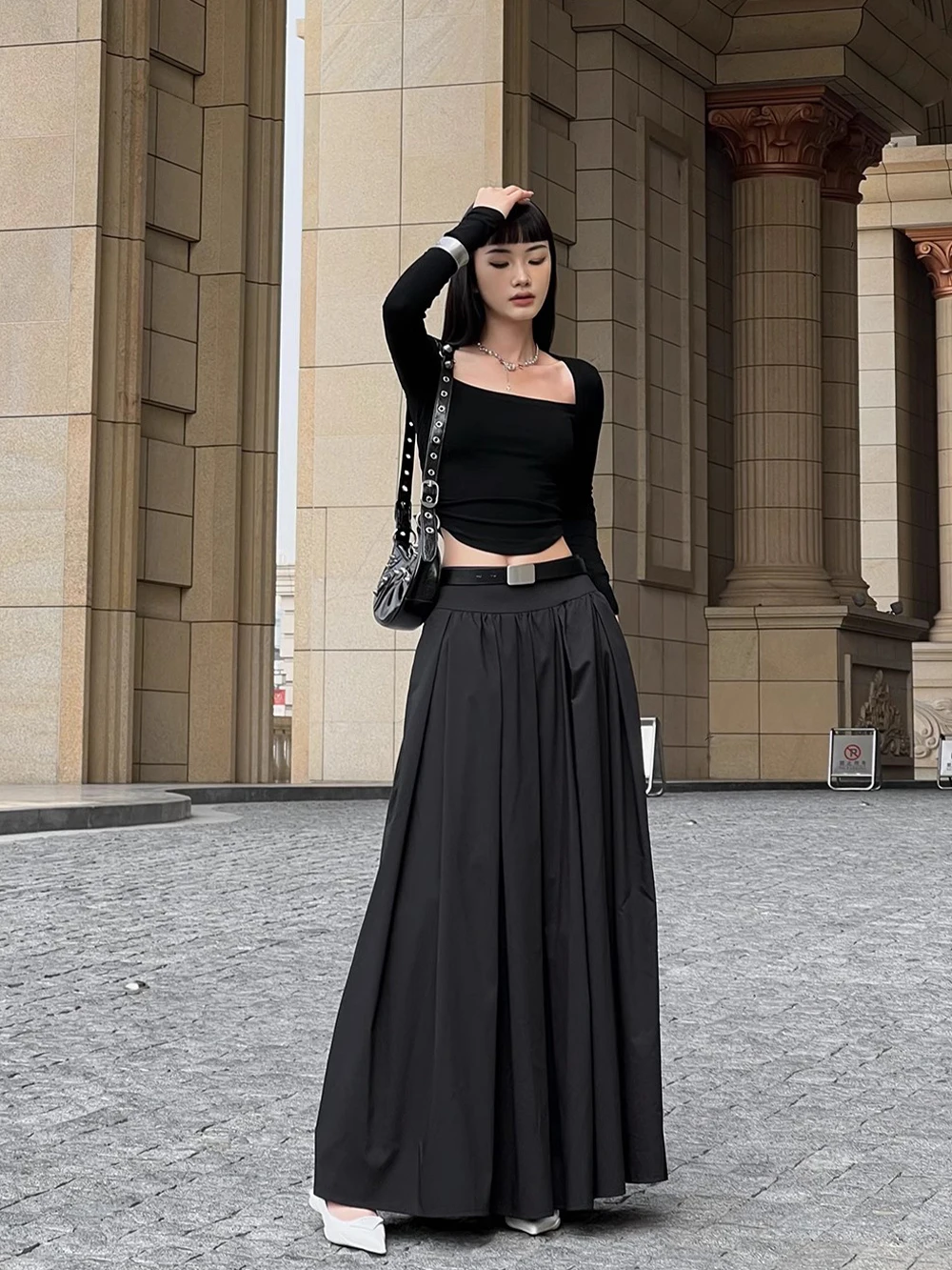 

Venuii Sli Retro High Waist Long Pleated Skirt Faionable Slimming Design A-Line Midi Skirt Ci Commute Wear Polyester ...