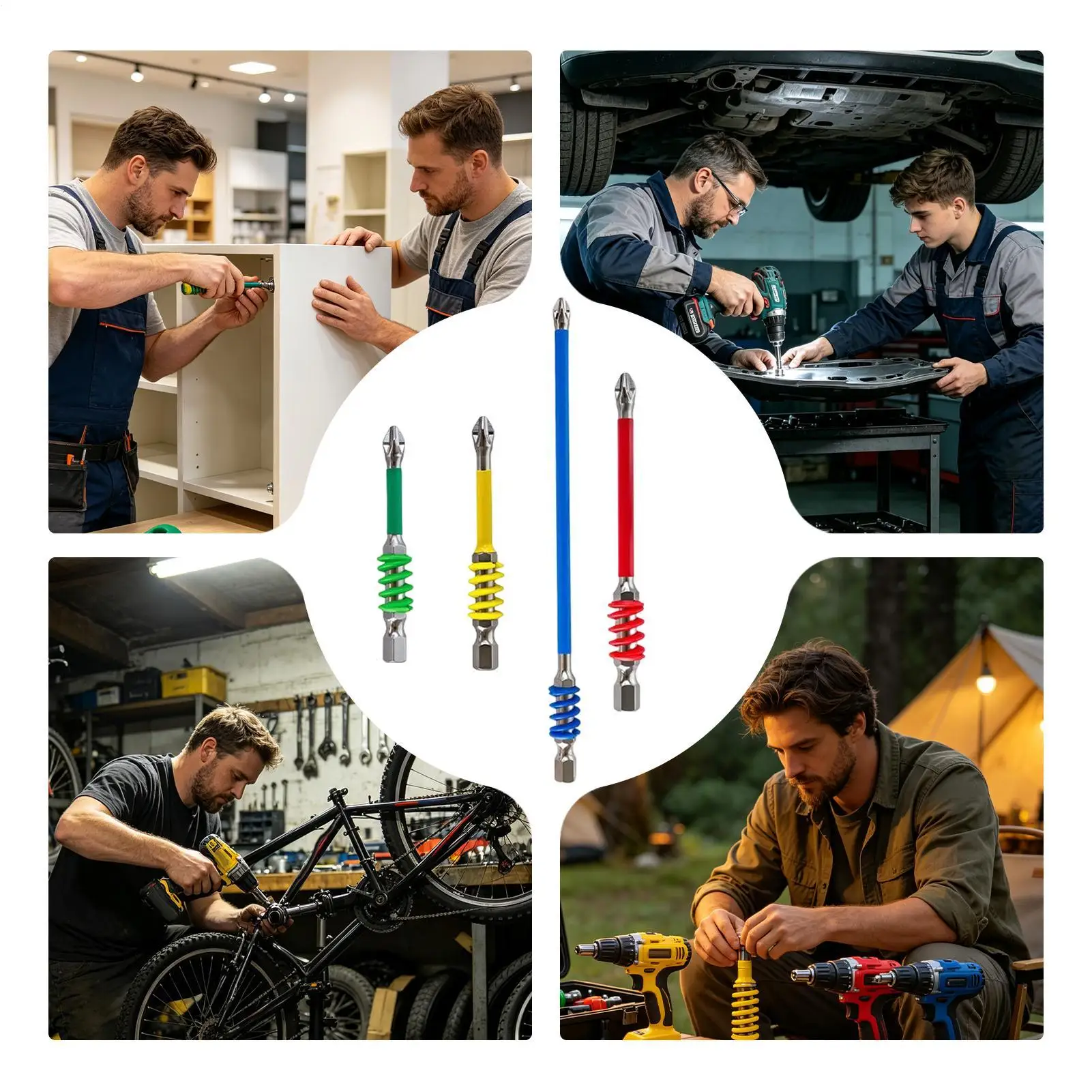 Magnetic Drill Bit Set 1/4 Hexagonal Handle Spring Loaded Alloy Steel 4 Pieces Magnetic Anti Slip Bits For Car Owner Home