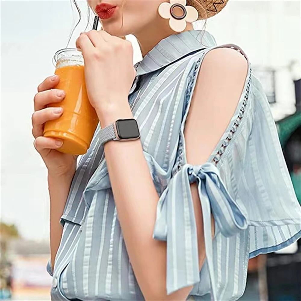 حزام لساعة أبل 44 مللي متر 49 مللي متر 45 مللي متر 42 مللي متر 41 مللي متر 38 مللي متر 40 مللي متر 44 مللي متر قابل للتعديل مطاطا مضفر سوار iwatch الترا 8 SE 7 6 5 #5