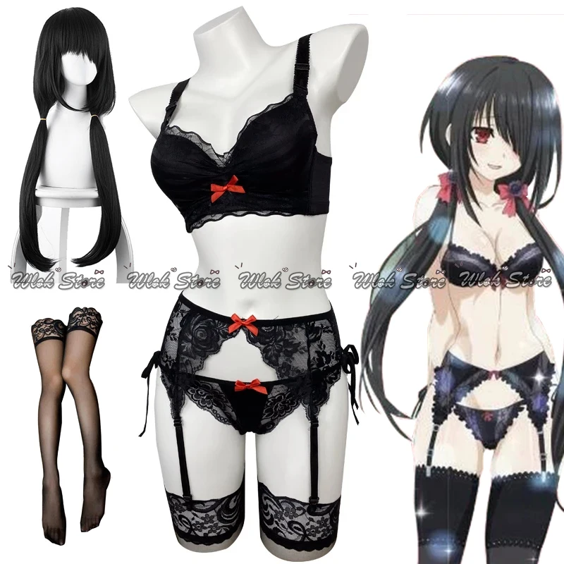 

DATE A LIVE Nightmare Tokisaki Kurumi Sexy Lace Underwear Bra Set Underpants Outfit Anime Halloween Cosplay Party Costumes Wig