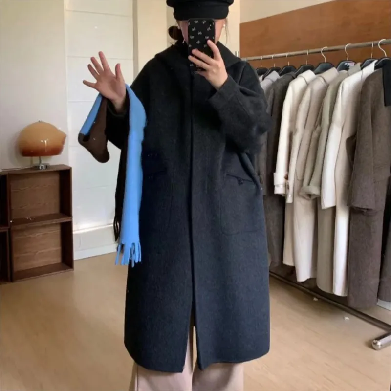 B-TOTO Autumn And Winter New Hooded Double-sided Wool Coat Loose And Slimming Versatile For Daily Use Good Fit Type Positive