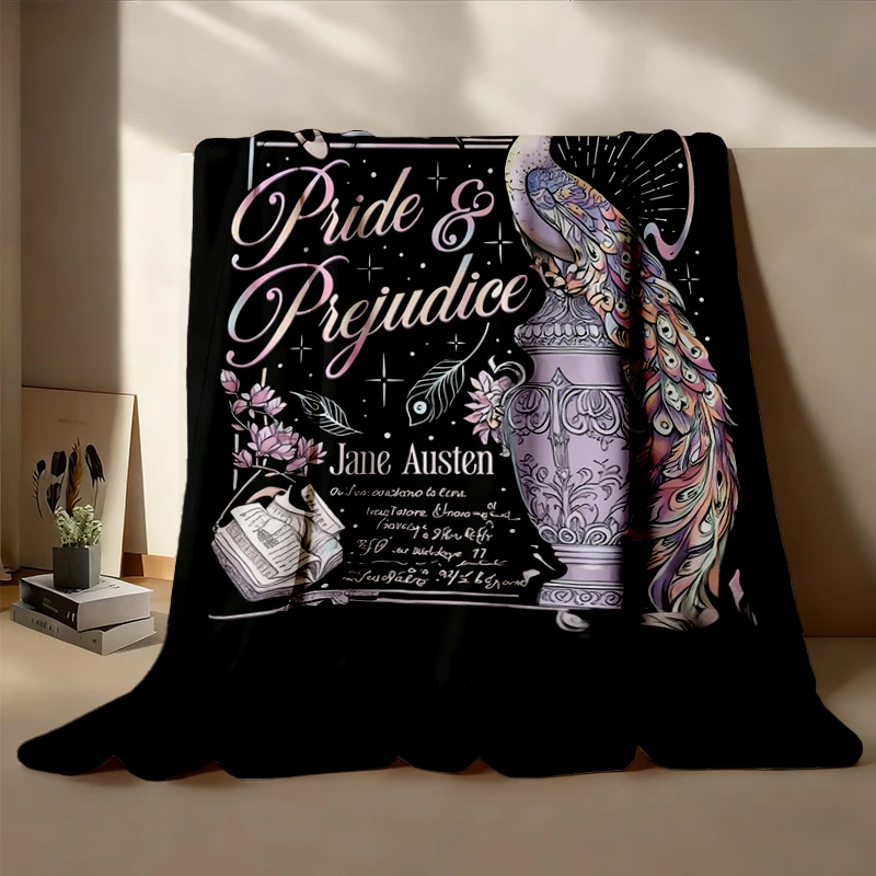 Pride and Prejudice Peacock Flannel Throw, Jane Austen Inspired Cozy Blanket, Obstinate Headstrong Warm Blanket