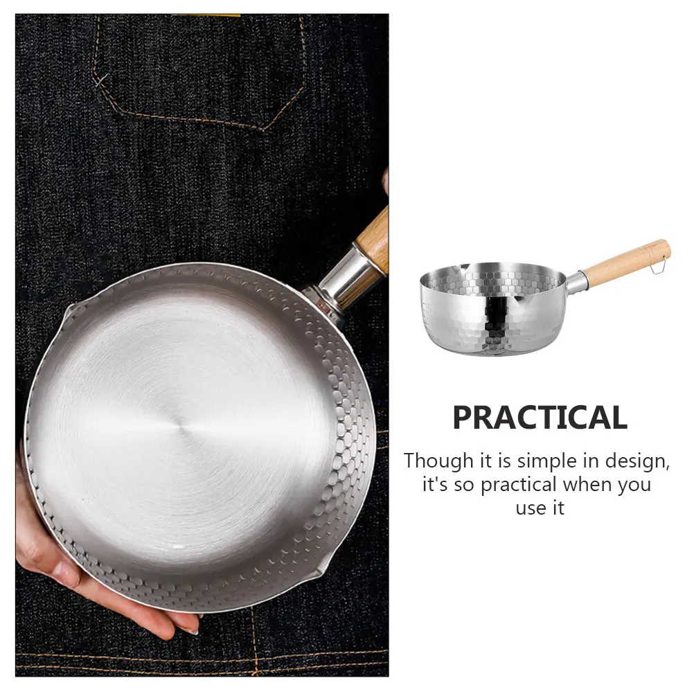 

1pc Wooden Handle Soup Pot Stainless Steel Noodle Ramen Milk Baby Food Nonstick Saucepan Kitchen Cookware Hanging Ring Space