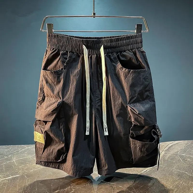 Men's Bermuda Cargo Shorts Solid Elastic Waist Quickly Do with Draw String Male Short Pants Distressed New in 2025 Fashion Jorts