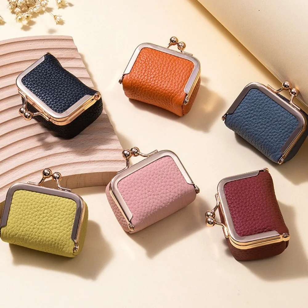 

Portable PU Leather Kiss Lock Change Pouch Luxury Soft Mini Storage Bag Exquisite Small Square Coin Purse Woman Girl