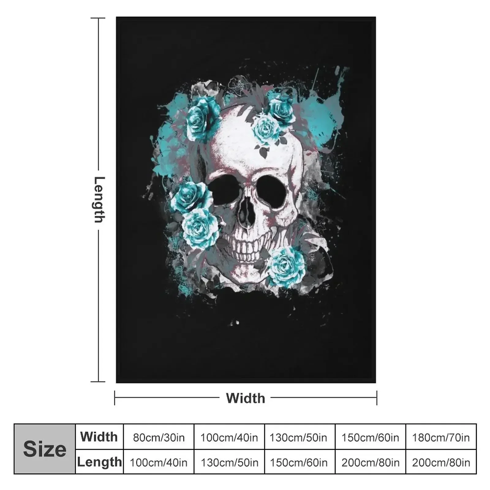 Skull human anatomy floral, turquoise watercolor roses,mask cool, funny,cute Throw Blanket