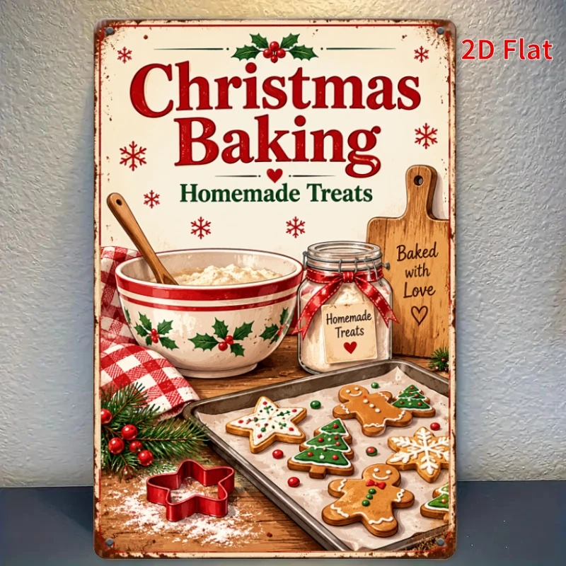 2D Flat - [2Dflat], 1pc 30X20Cm Tin Sign, Christmas Baking Homemade Treats Metal Wall Plaque, Christmas Decor, Kitchen Wall A