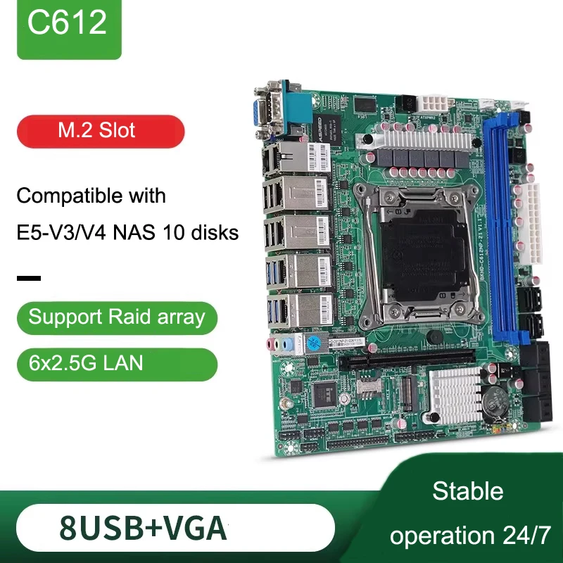 C612 6xLAB2.5G i226V Main Board ITX Mendukung Hot Swappable Hard Disk Array Raid Storage Industrial Control Server NAS Chassis