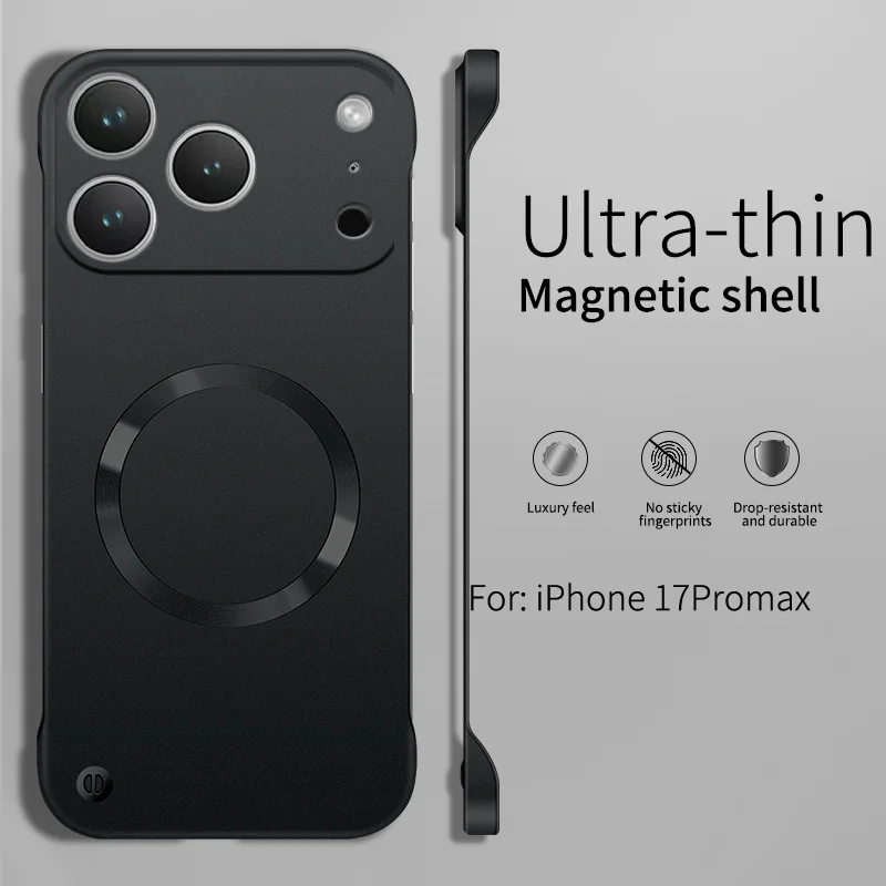 Ultradünne Rahmenlose Magnetische PC-Hüllen für iPhone Air 17 Pro Max 14 15 16 Plus 11 12 13 Pro für Magsafe Metall Matt Handyhülle