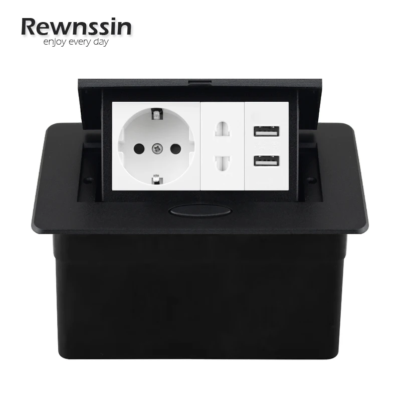 Pop-up Sockets Aluminum Alloy Box Desktop Built-in EU Outle HDMI Double USB Port RJ45  For Meeting Room Office Kitchen