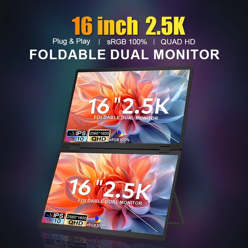 2026 Best Seller High Resolution 16 Inch Dual Portable Monitor 2.5K Ups Downs Style Foldable IPS Panel Type C Hit Product For Co