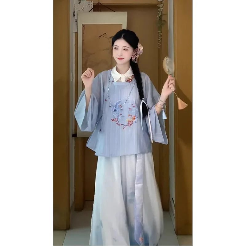 

New Chinese Style Embroidered Thin Daily Commute Outfit Set Summer 2025 Fairy Atmosphere High Waist A-Line Skirt Long Sleeve ...