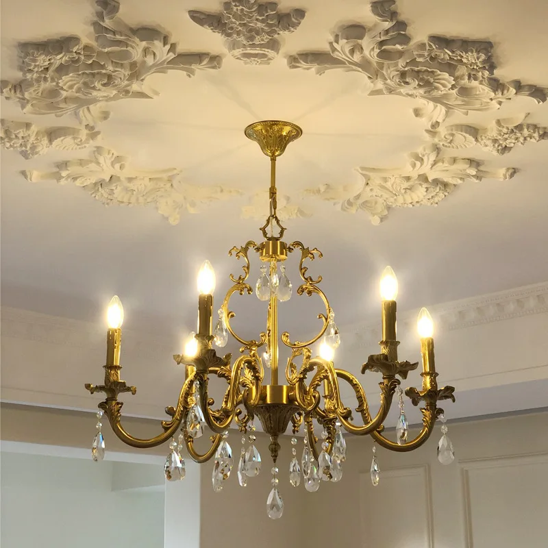 French Retro Led Brass Crystal Candle Pendant Light For Home Decoration Villa Living Room Bedroom Staircase Lighting Fixtures