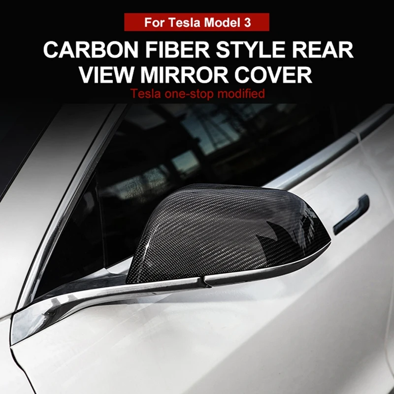 

Car Real Carbon Fiber Rear View Mirror Protective Cover Rearview Mirror Cover For Tesla Model 3 2020 2021 Accessories