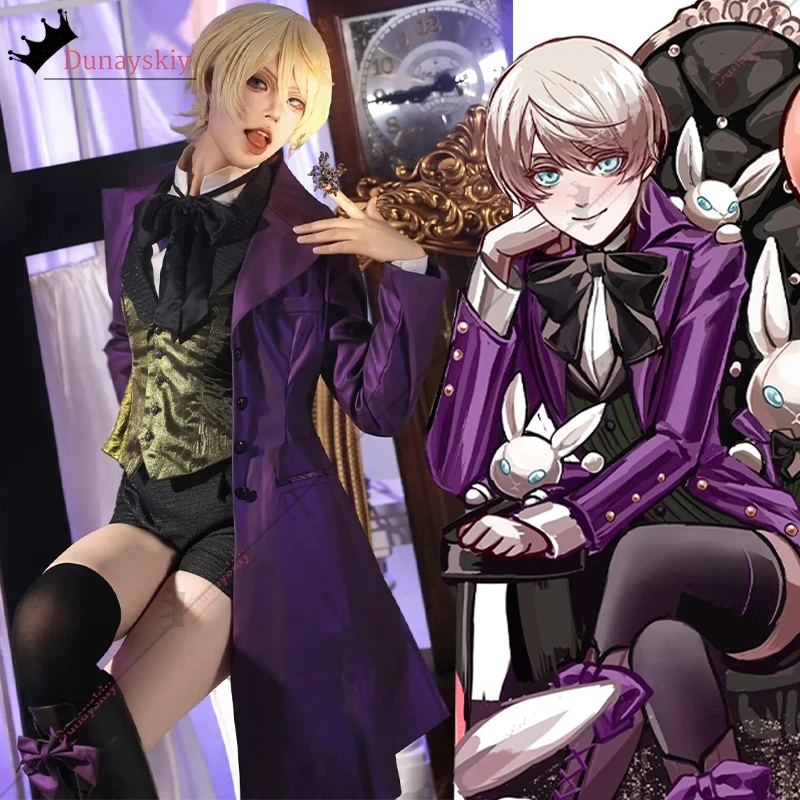

YiNuo*/Cosplay Anime Alois Trancy Costume Purple Evening Dress Coat Shirt Uniform Wig Fullset Halloween Masquerade Costumes