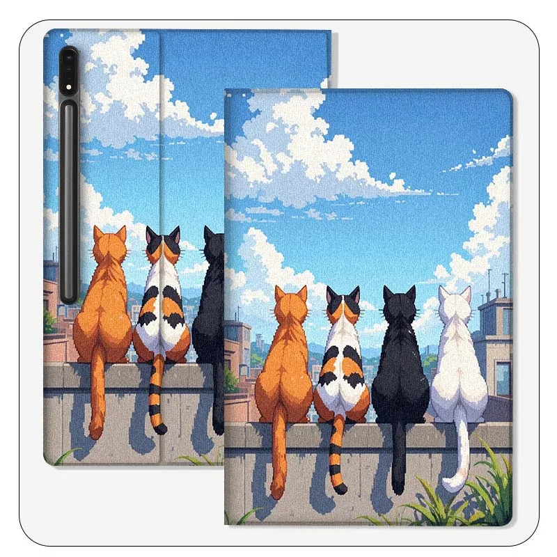 

Cartoon Art Cat For Samsung Galaxy Tab S9 S10 S6 S7 S8 FE Plus Lite Inch Foldable Cover Tablet Case