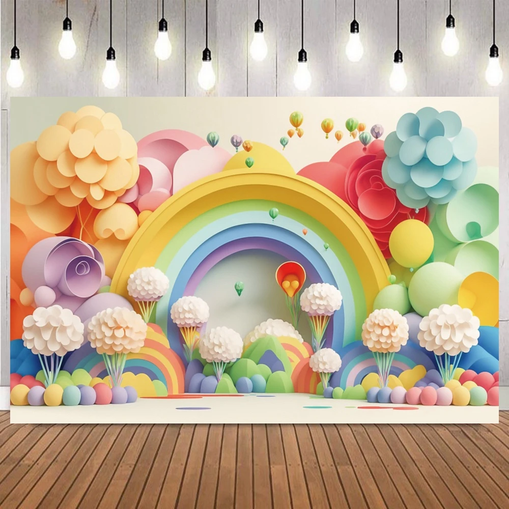 Newborn Baby Portrait Backdrops 3D Air Balloon Cloud Boys Girls First Birthday Party Cake Smash Background for Photography Props