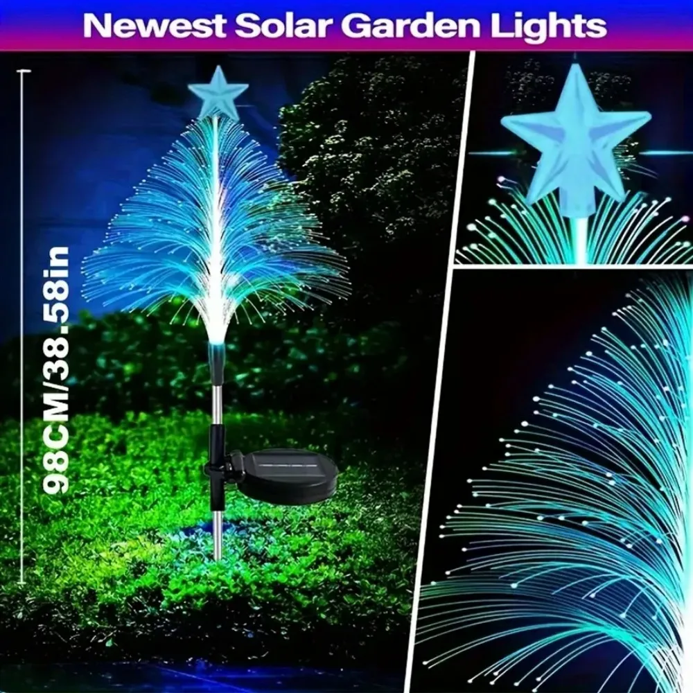 1 قطعة قنديل البحر من الألياف المكونة من 5 طبقات تعمل بالطاقة الشمسية في الهواء الطلق مع ضوء حصة على شكل نجمة، 7 ألوان متغيرة، مناسبة للحديقة والفناء والحديقة وديكور المسار #5